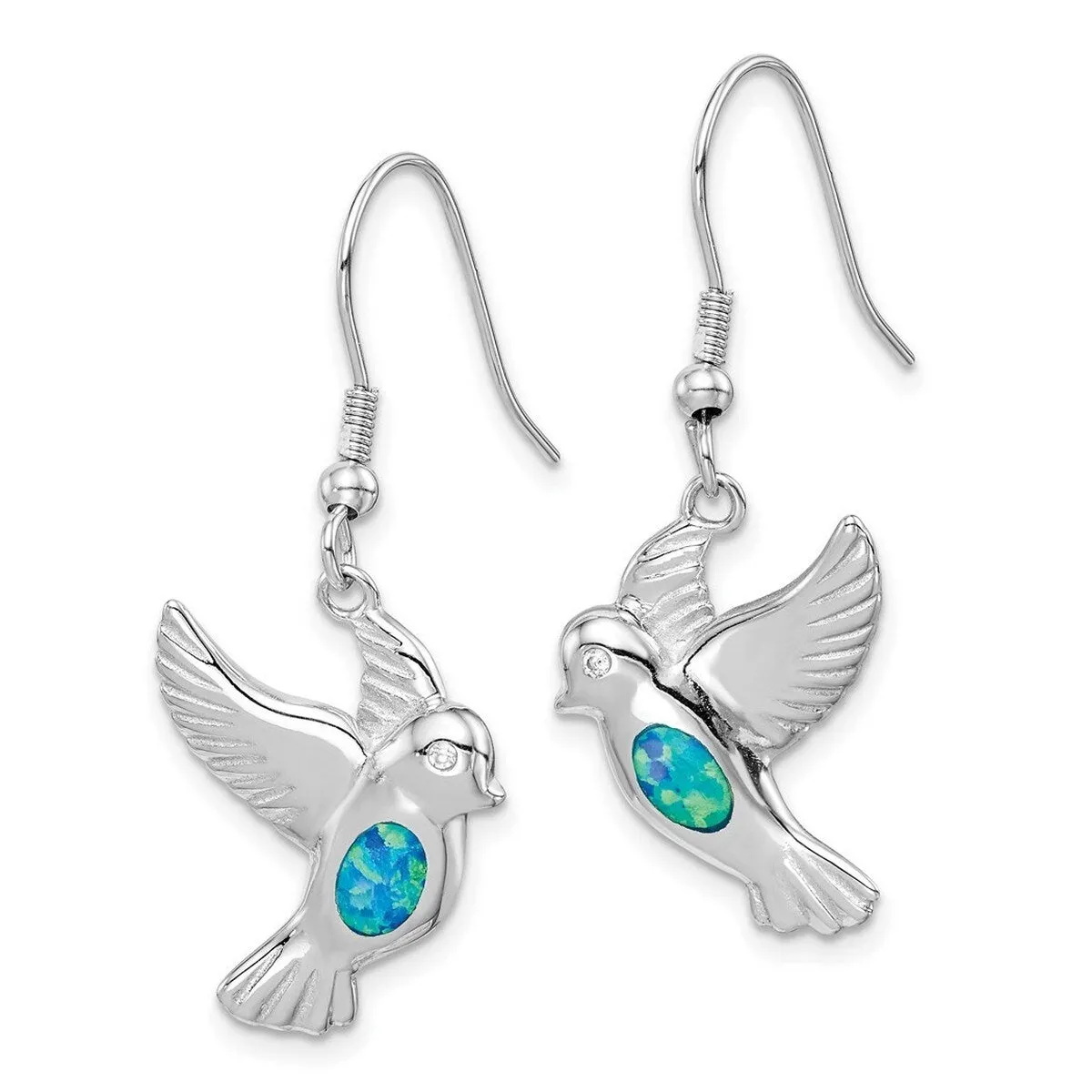 Curata 925 Sterling Silver Rhodium Plated 14x32mm Simulated Blue Opal Bird Long Drop Dangle Earrings sold by Zulily product image thumbnail 3