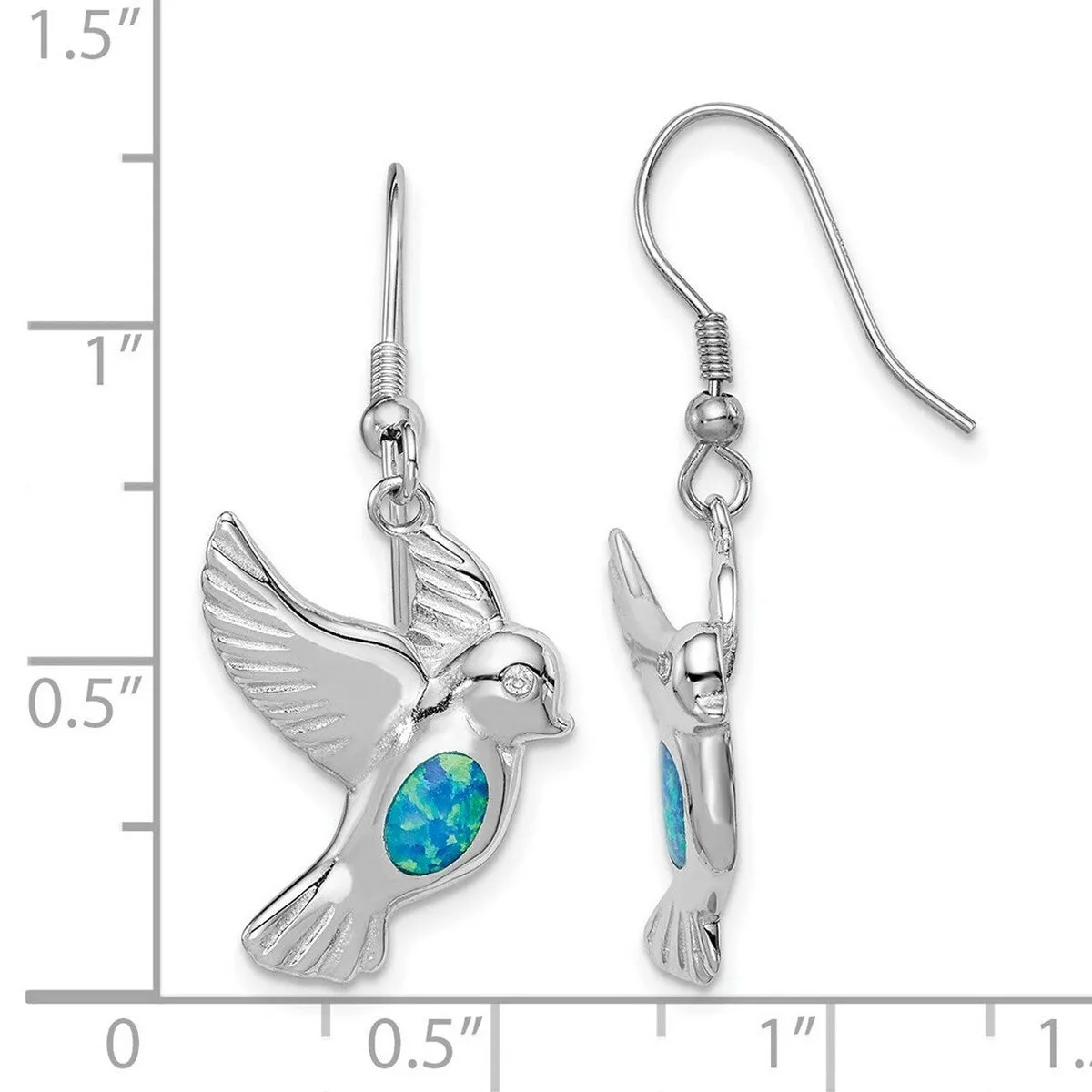 Curata 925 Sterling Silver Rhodium Plated 14x32mm Simulated Blue Opal Bird Long Drop Dangle Earrings sold by Zulily product image thumbnail 2