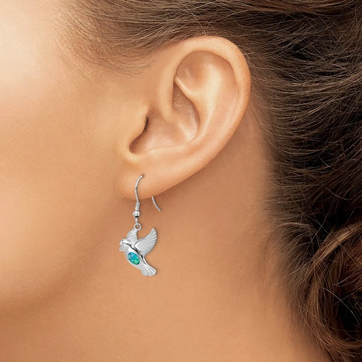 Curata 925 Sterling Silver Rhodium Plated 14x32mm Simulated Blue Opal Bird Long Drop Dangle Earrings sold by Zulily product image thumbnail 4