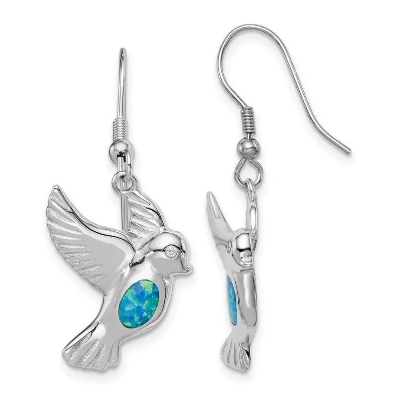 Curata 925 Sterling Silver Rhodium Plated 14x32mm Simulated Blue Opal Bird Long Drop Dangle Earrings sold by Zulily