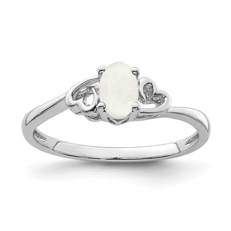 Curata 925 Sterling Silver 6x4mm Oval Created Opal and Diamond Heart Ring sold by Zulily