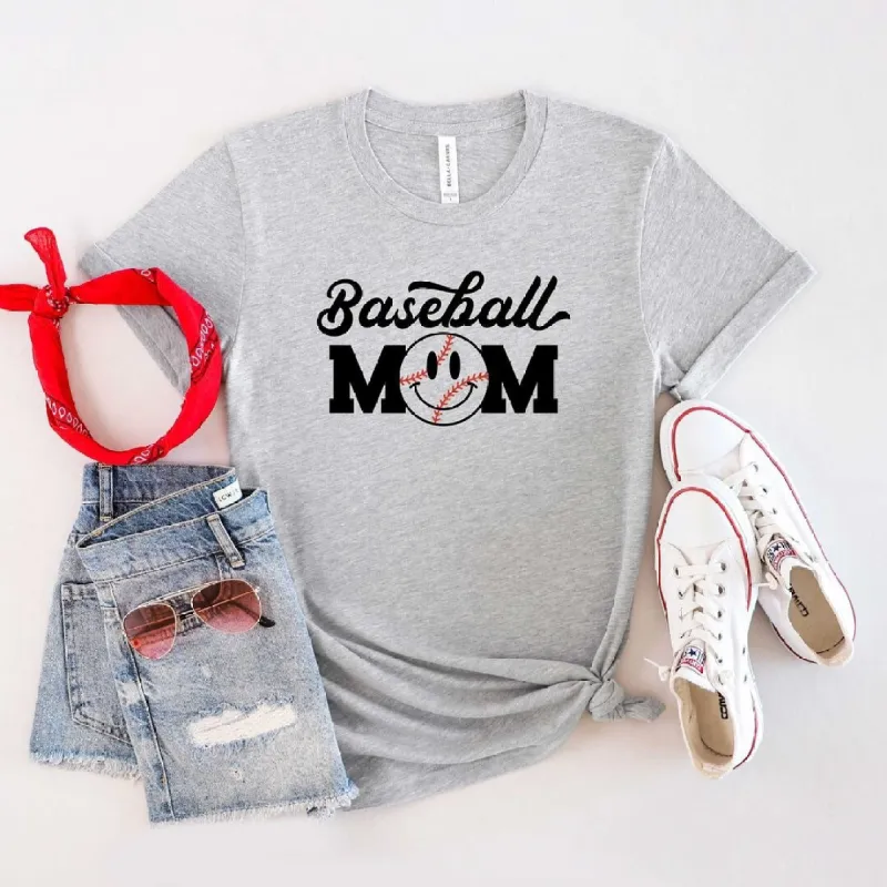 Baseball Mom Smiley Face Short Sleeve Crewnneck Tee sold by Zulily
