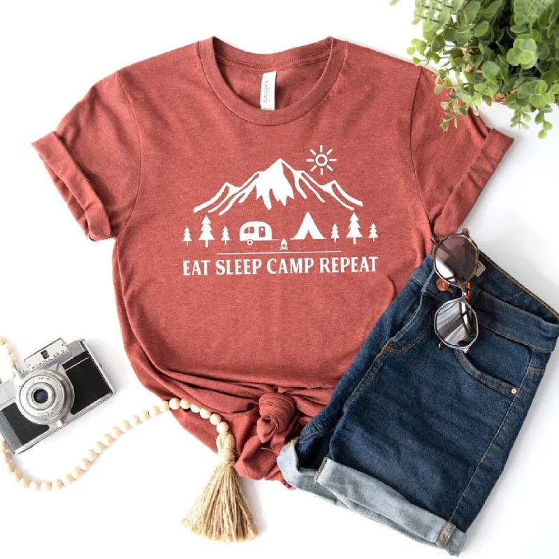 Eat Sleep Camp Repeat Short Sleeve Tee sold by Zulily