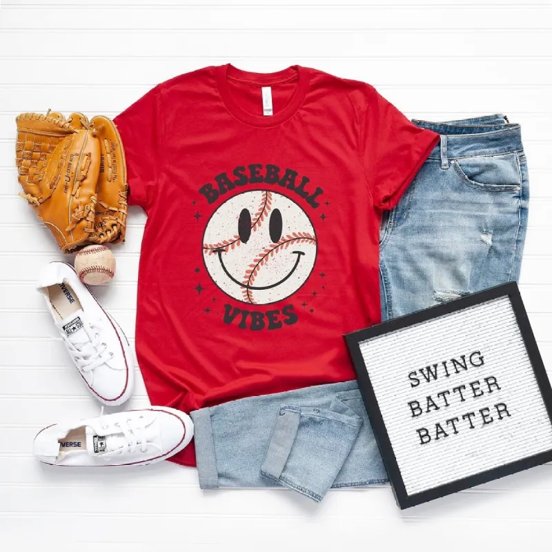 Baseball Vibes Smiley Face Short Sleeve Crewnneck Tee made by Zulily