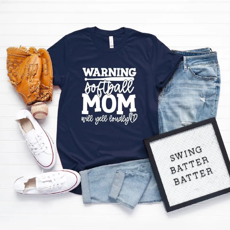 Warning Softball Mom Short Sleeve Crewnneck Tee sold by Zulily