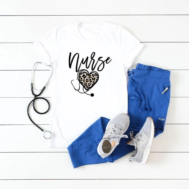 Leopard Nurse Heart Short Sleeve Crewnneck Tee sold by Zulily