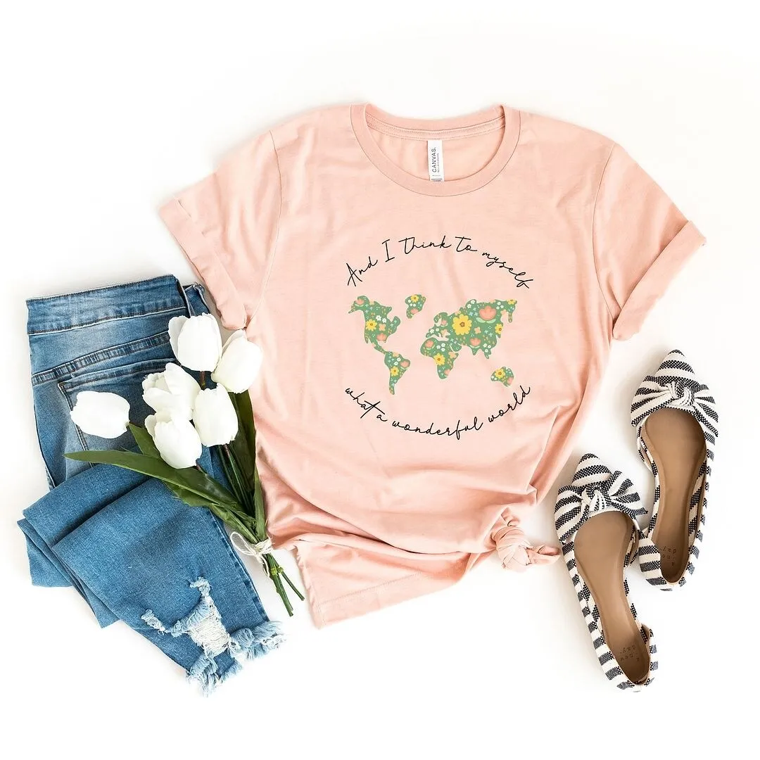 What A Wonderful World Short Sleeve Crewnneck Tee sold by Zulily