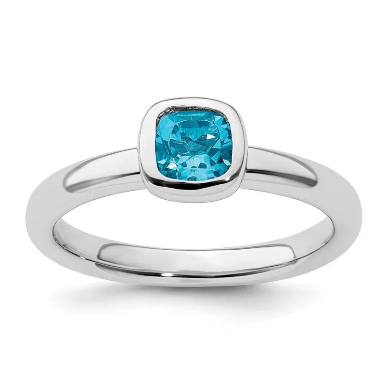 Curata 925 Sterling Silver Bezel 5mm Cushion Cut Blue Topaz Ring sold by Zulily