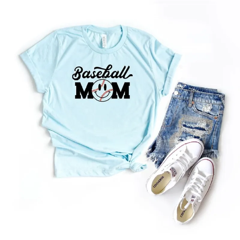Baseball Mom Smiley Face Short Sleeve Crewnneck Tee sold by Zulily