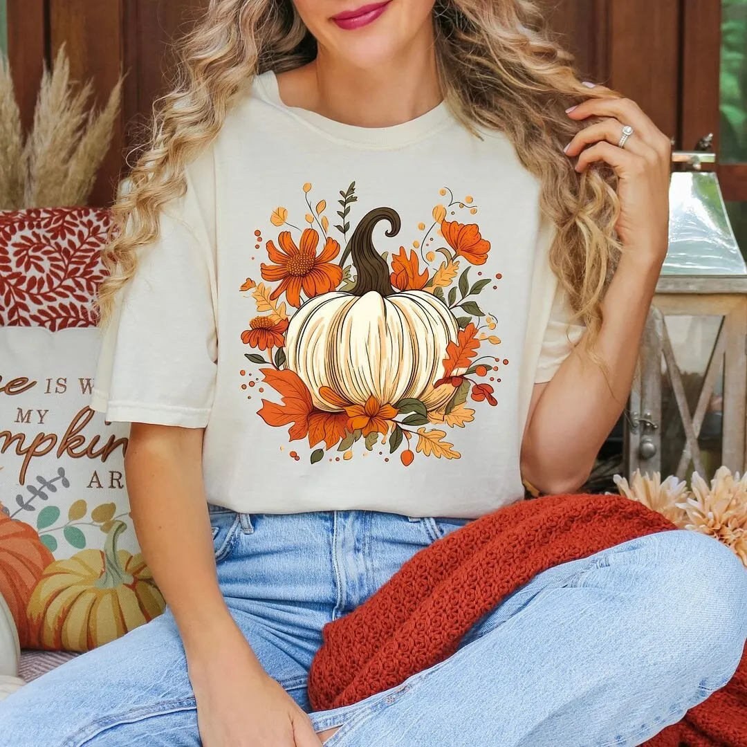 Fall Pumpkin Floral Garment Dyed Tee sold by Zulily product image thumbnail 3