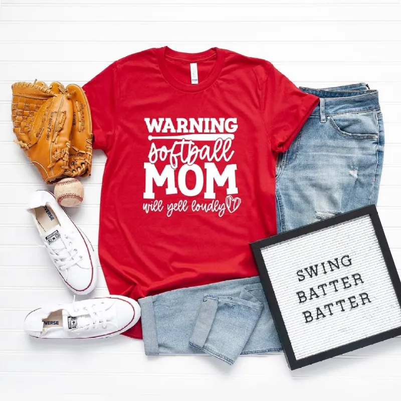 Warning Softball Mom Short Sleeve Crewnneck Tee sold by Zulily