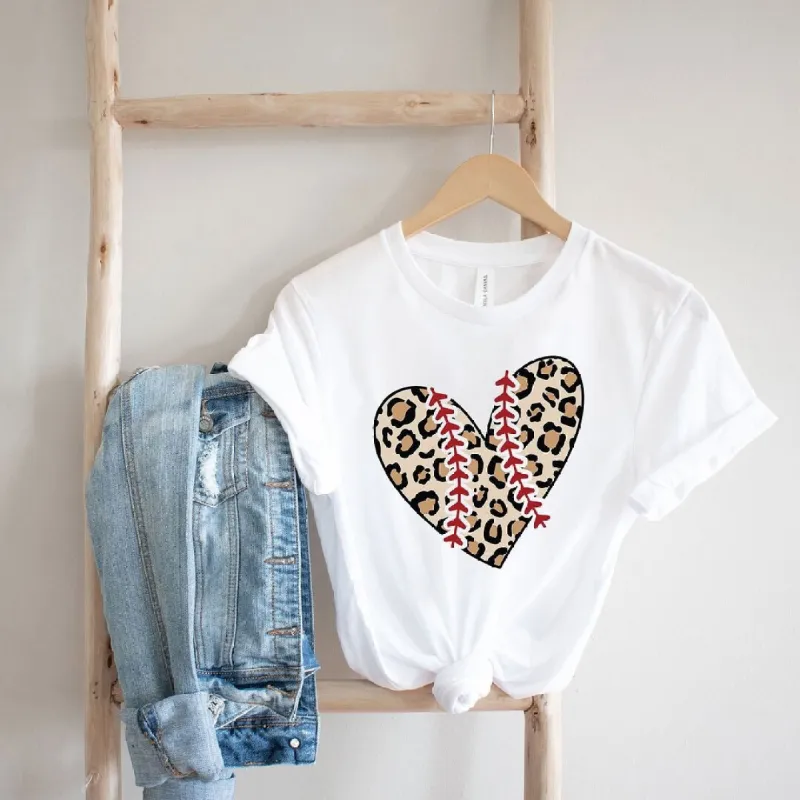Leopard Baseball Heart Short Sleeve Crewnneck Tee sold by Zulily