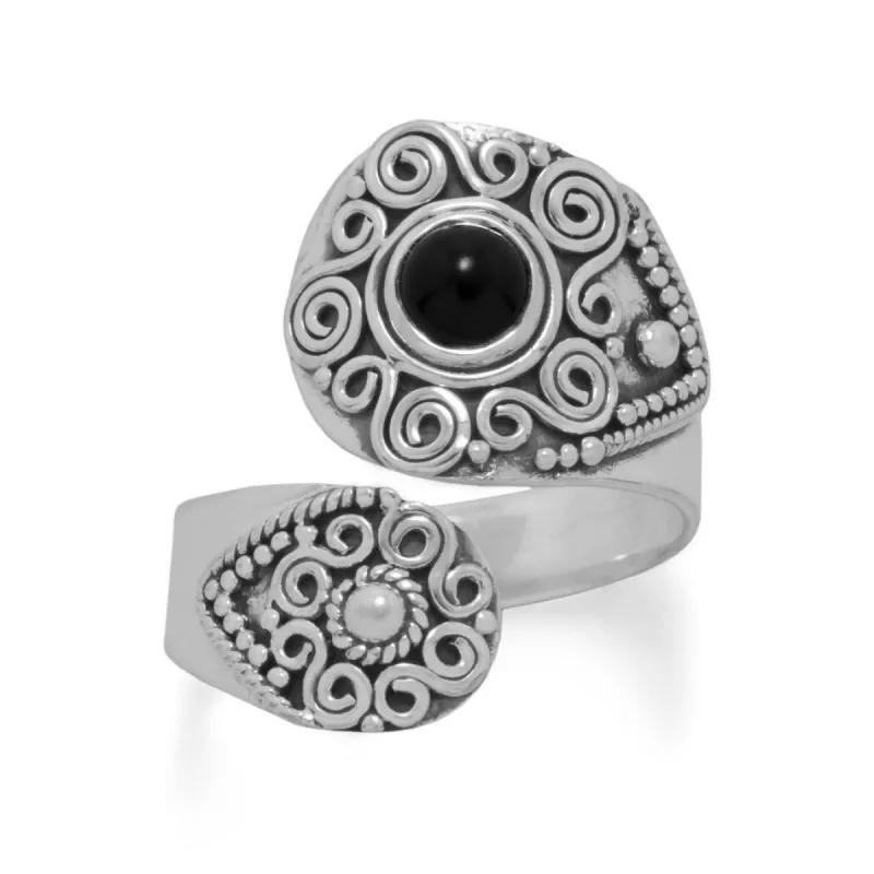 Curata 925 Sterling Silver Oxidized Black Onyx Mother of Pearl Wrap Spoon Ring sold by Zulily