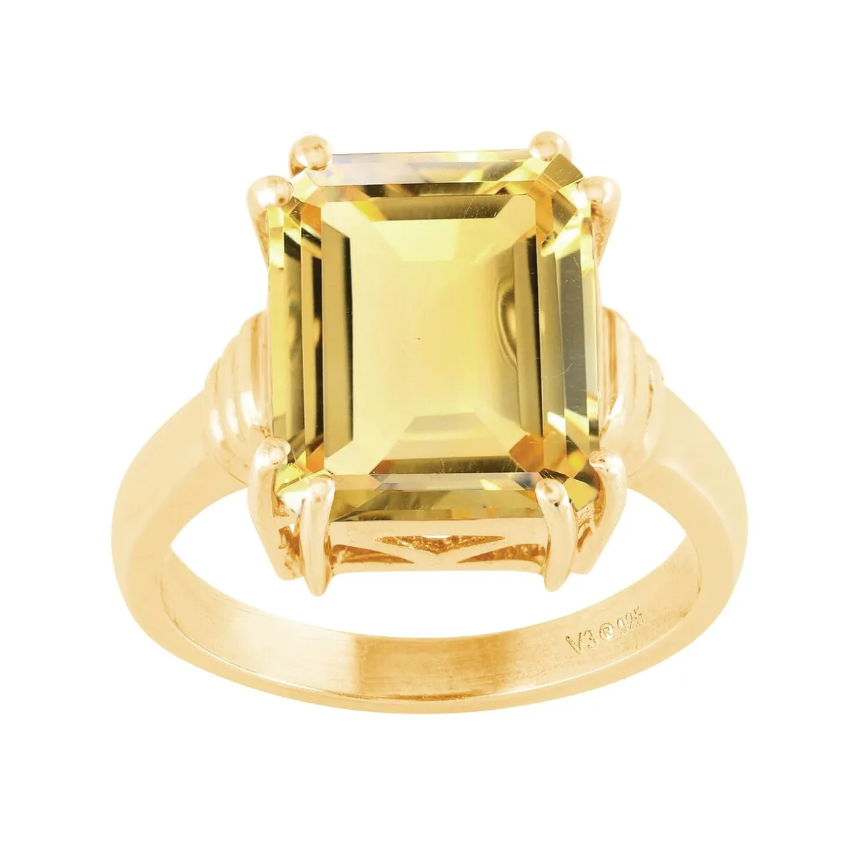 18KT Gold Over Sterling Silver Natural Citrine Emerald Cut Solitaire Ring sold by Zulily