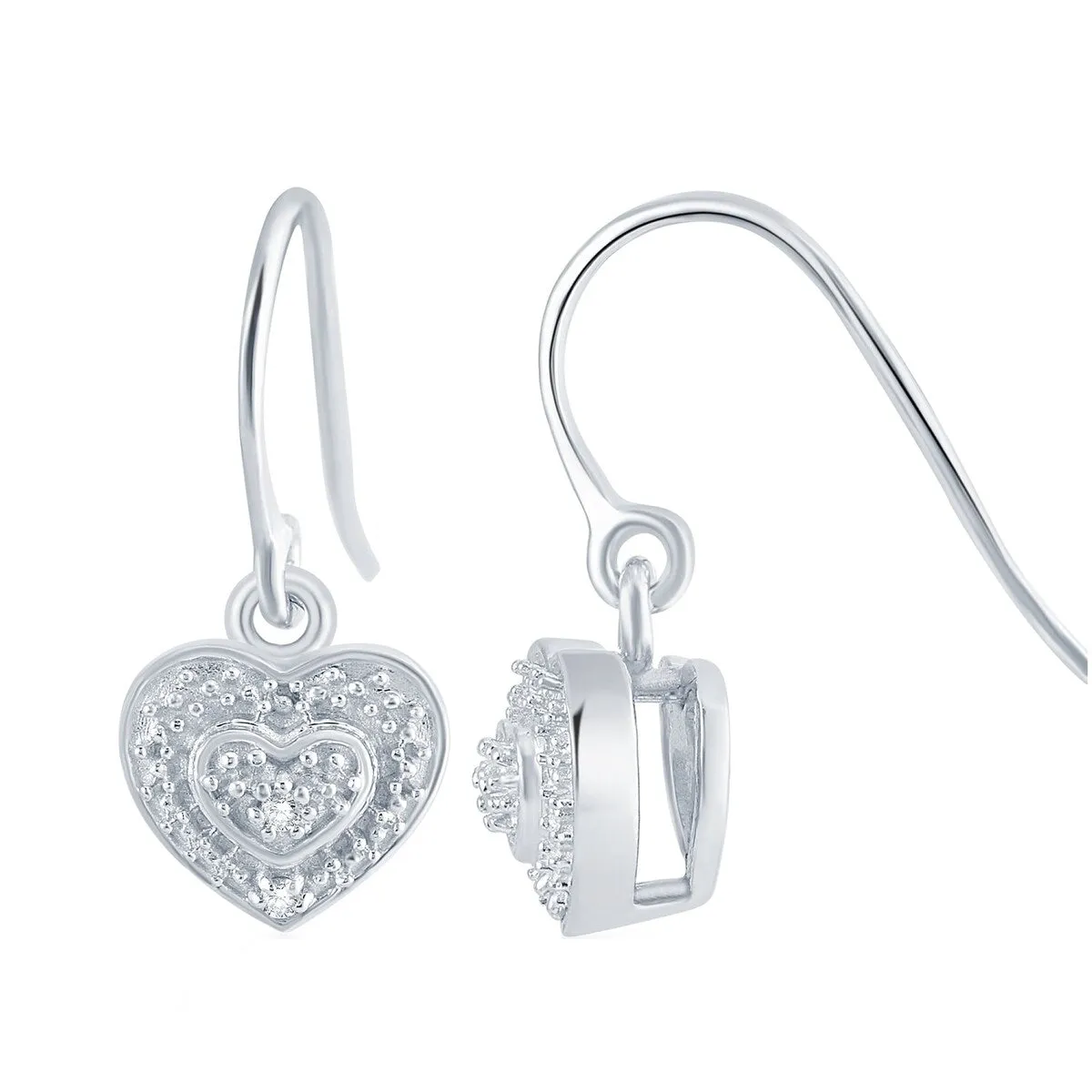 Sterling Silver 0.04ct TDW Diamond Heart Dangle Earrings sold by Zulily