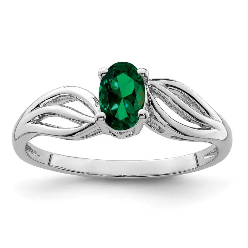 Curata 925 Sterling Silver 6x4mm Oval Created Emerald Leaf Ring sold by Zulily