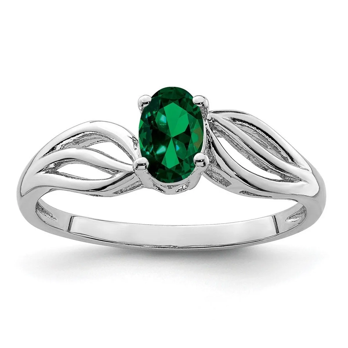 Curata 925 Sterling Silver 6x4mm Oval Created Emerald Leaf Ring sold by Zulily