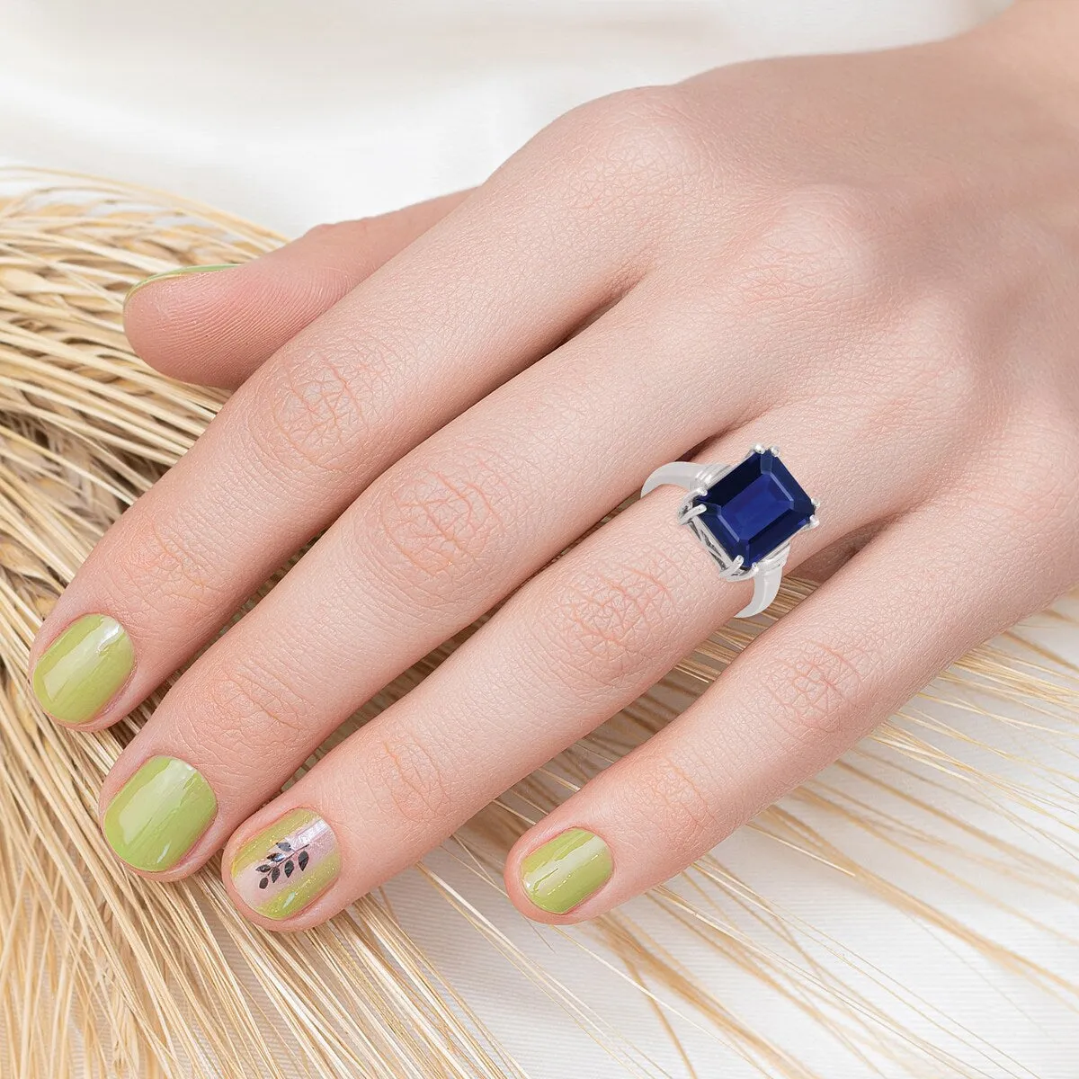Blue Sapphire Sterling Silver Solitaire Emerald Cut Ring sold by Zulily product image thumbnail 4