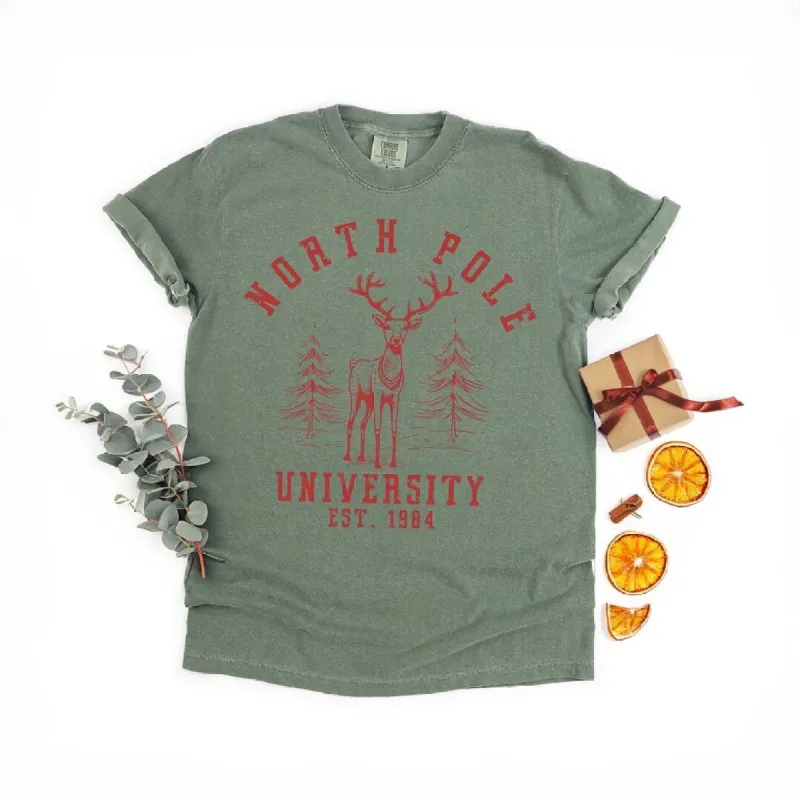 North Pole University Deer Garment Dyed Tee sold by Zulily