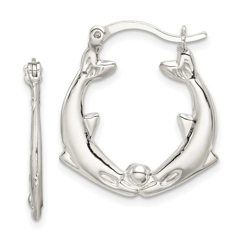 Curata 925 Sterling Silver Hollow Polished 21x25mm Hinged Kissing Dolphins Hoop Post Earrings sold by Zulily