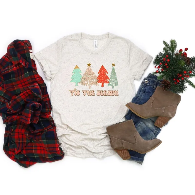 Tis The Season Trees Grunge Short Sleeve Crewnneck Tee sold by Zulily