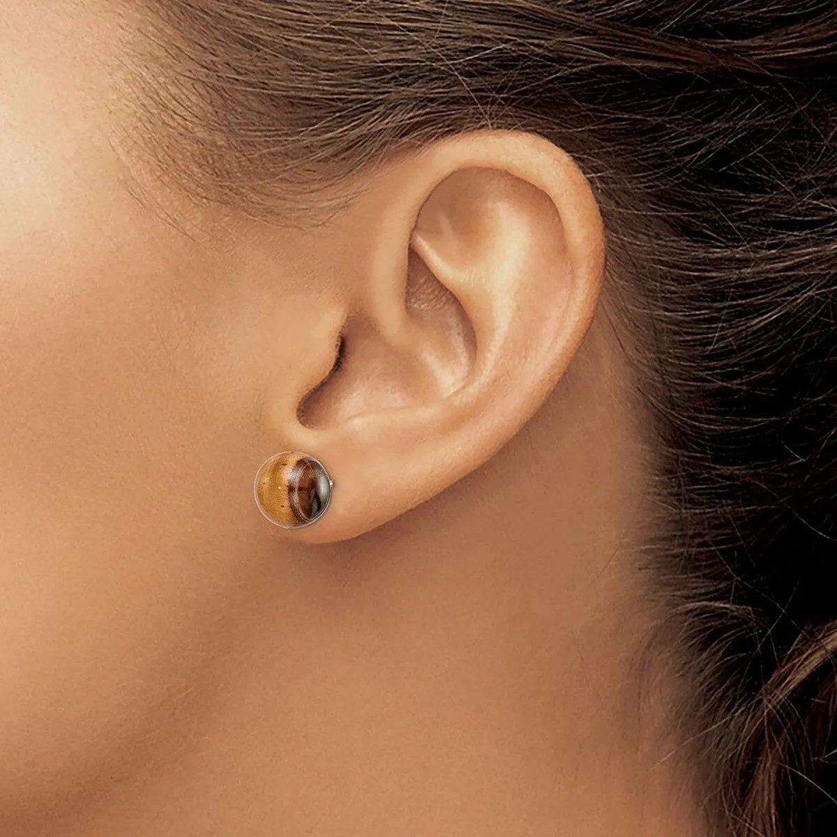 Curata 925 Sterling Silver 10x10mm Button Tiger Eye Post Earrings sold by Zulily product image thumbnail 4
