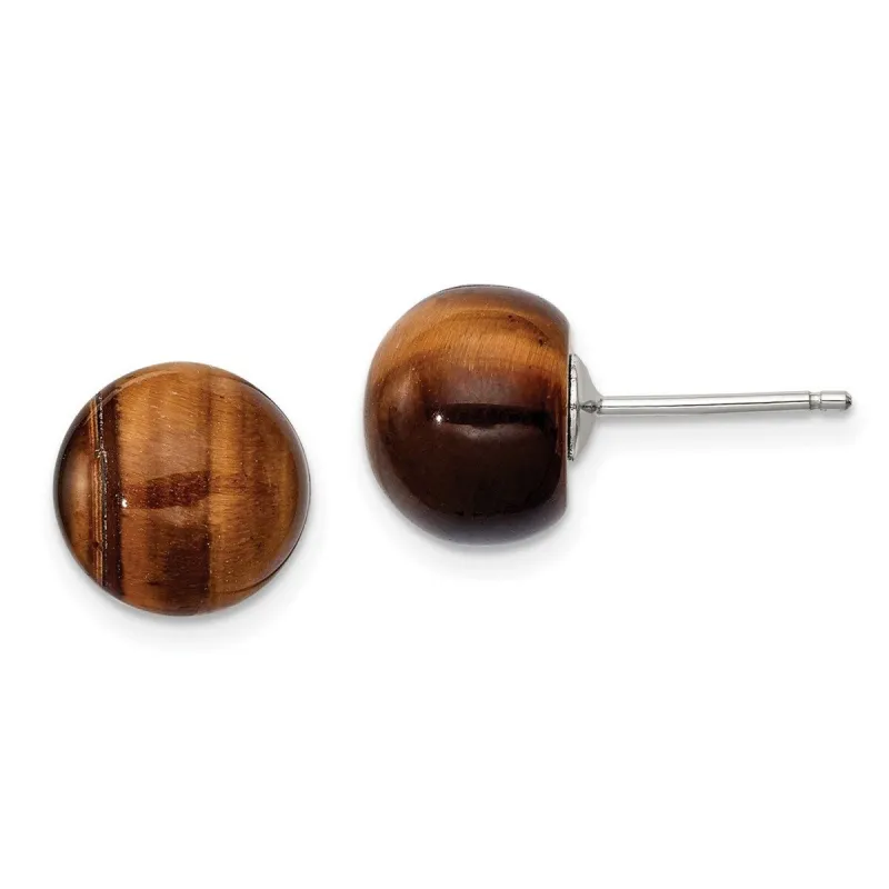 Curata 925 Sterling Silver 10x10mm Button Tiger Eye Post Earrings sold by Zulily