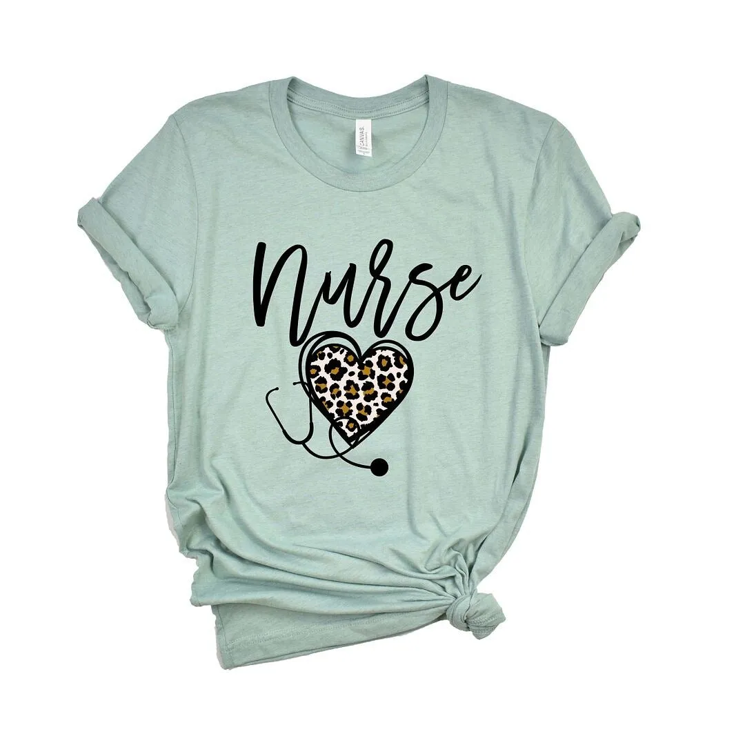 Leopard Nurse Heart Short Sleeve Crewnneck Tee sold by Zulily product image thumbnail 2