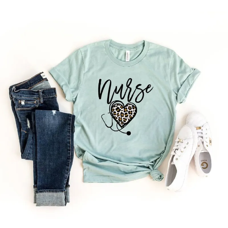 Leopard Nurse Heart Short Sleeve Crewnneck Tee sold by Zulily