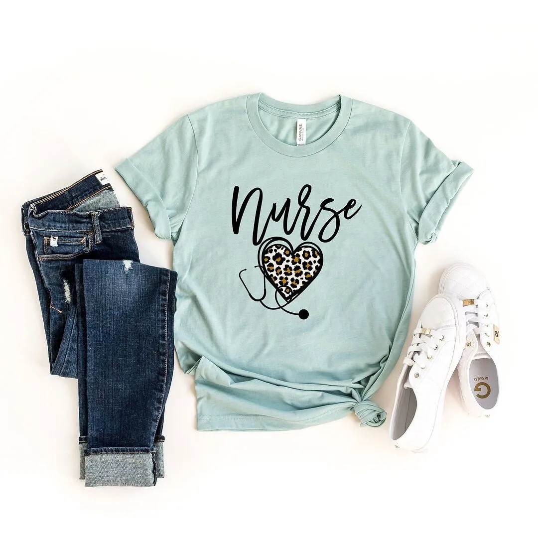 Leopard Nurse Heart Short Sleeve Crewnneck Tee sold by Zulily