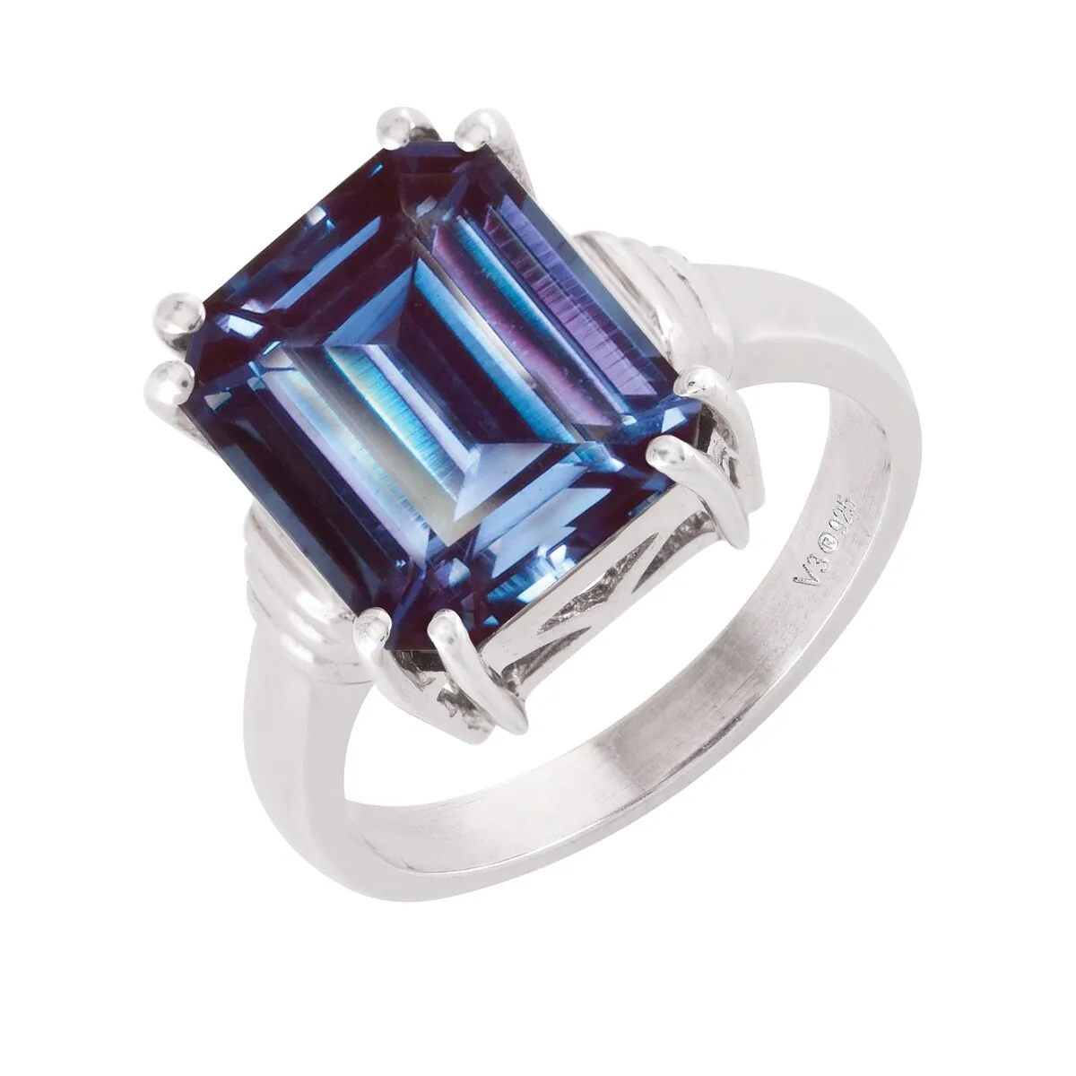 Color Changing Alexandrite Sterling Silver Emerald Cut Solitaire Ring sold by Zulily product image thumbnail 2