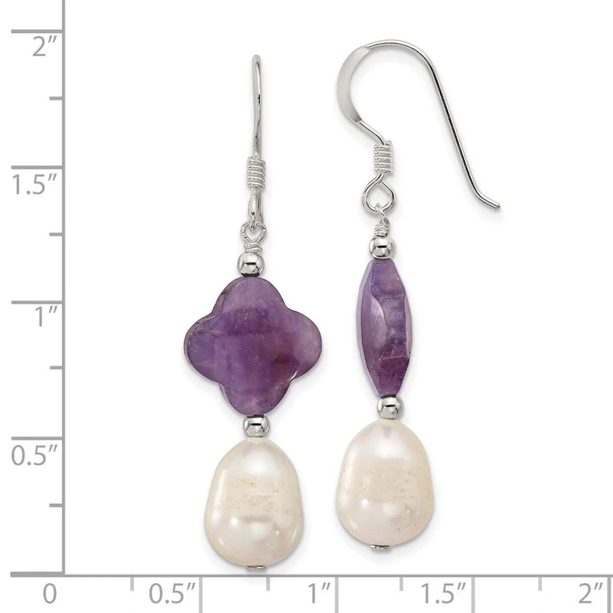 Curata 925 Sterling Silver 13x47.5mm Amethyst and Cultured Pearl Hook Earrings sold by Zulily product image thumbnail 2