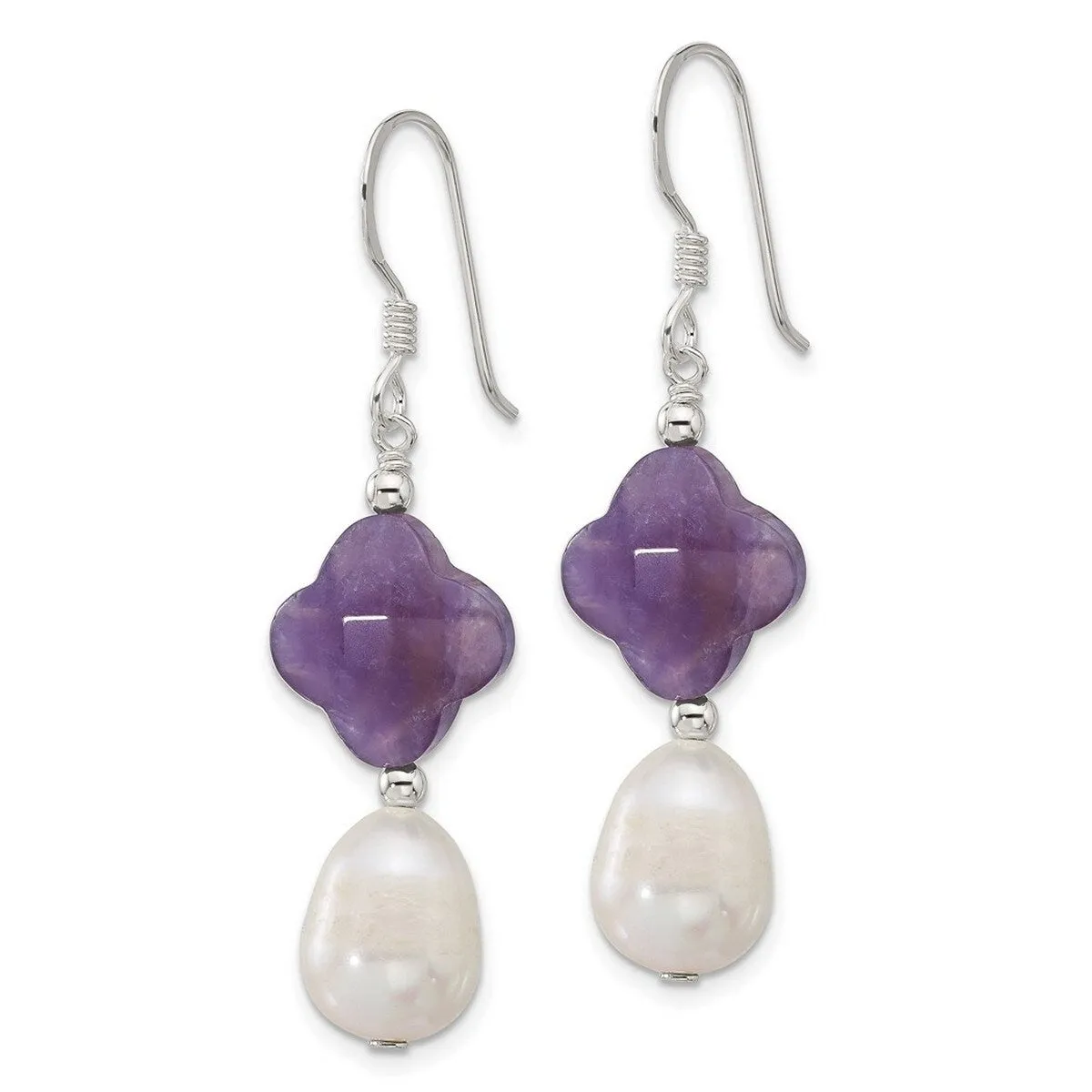 Curata 925 Sterling Silver 13x47.5mm Amethyst and Cultured Pearl Hook Earrings sold by Zulily product image thumbnail 3
