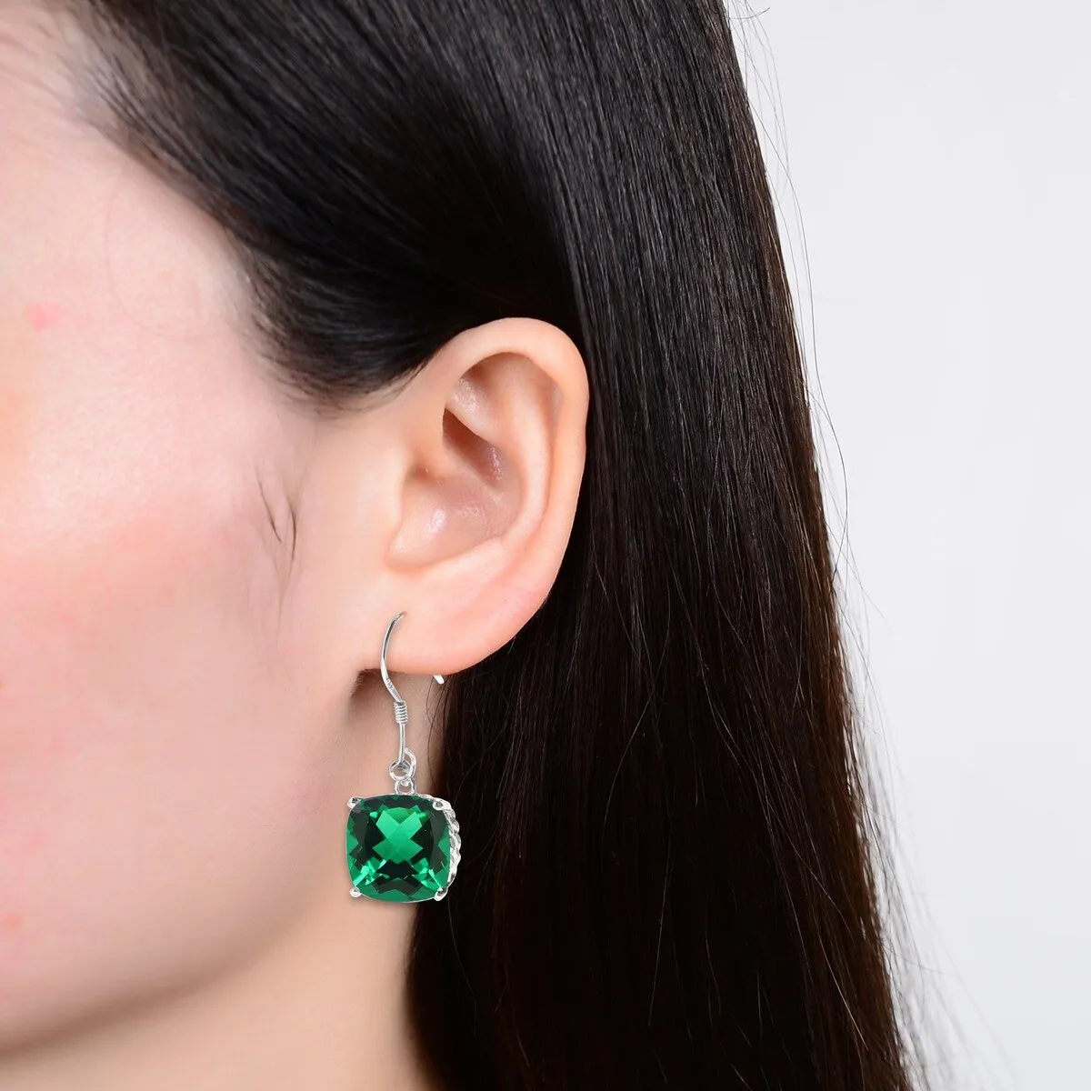 Sterling Silver 12.95Ct Cushion Cut Emerald Dangle Earrings sold by Zulily product image thumbnail 3