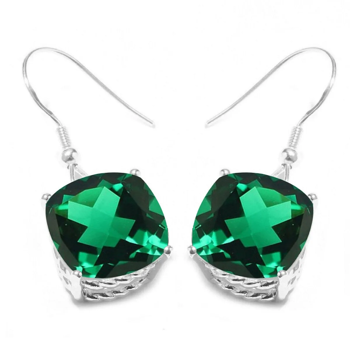 Sterling Silver 12.95Ct Cushion Cut Emerald Dangle Earrings sold by Zulily