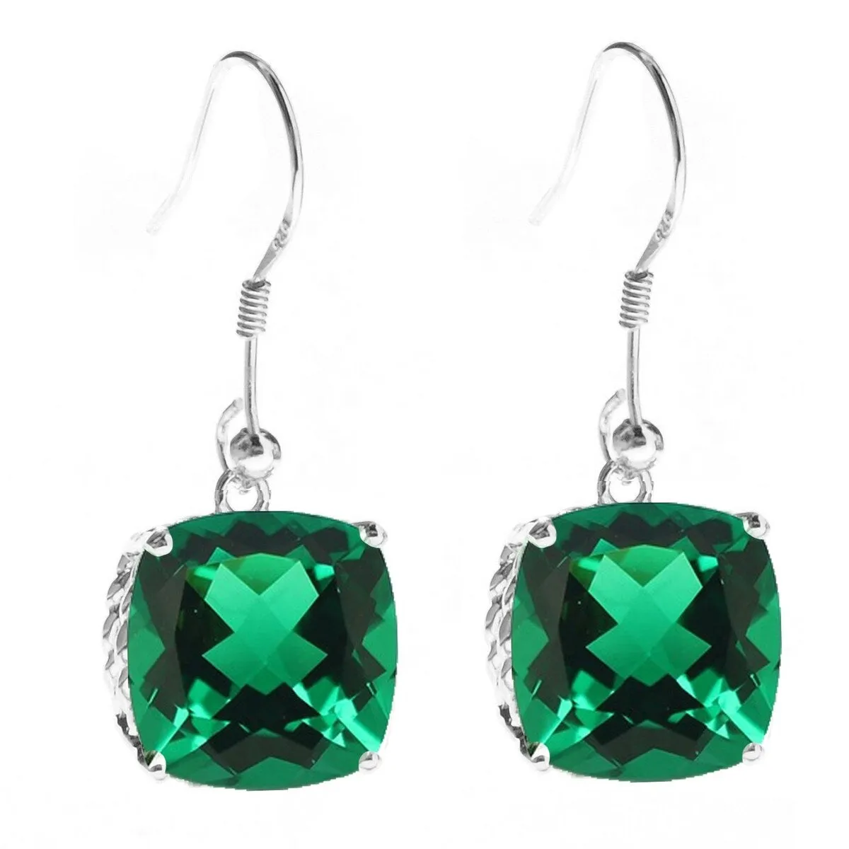 Sterling Silver 12.95Ct Cushion Cut Emerald Dangle Earrings sold by Zulily product image thumbnail 2