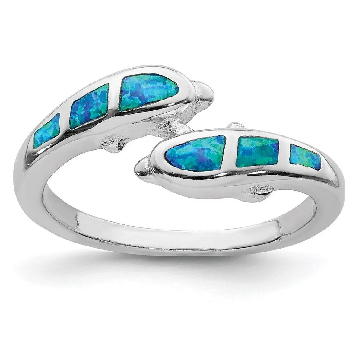Curata 925 Sterling Silver Simulated Blue Simulated Opal Dolphin Ring sold by Zulily