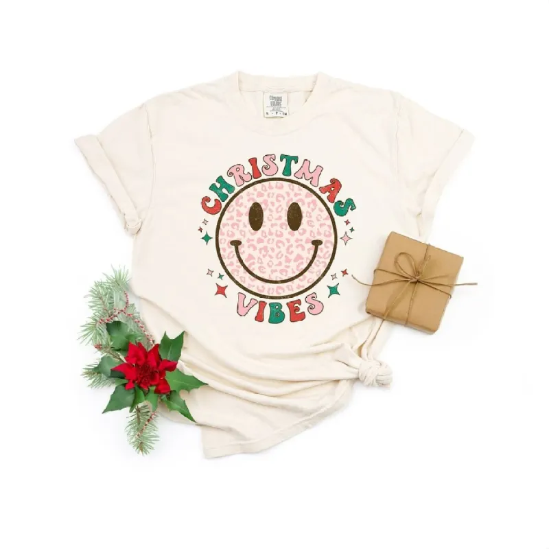 Retro Smiley Face Christmas Vibes Garment Dyed Tee sold by Zulily