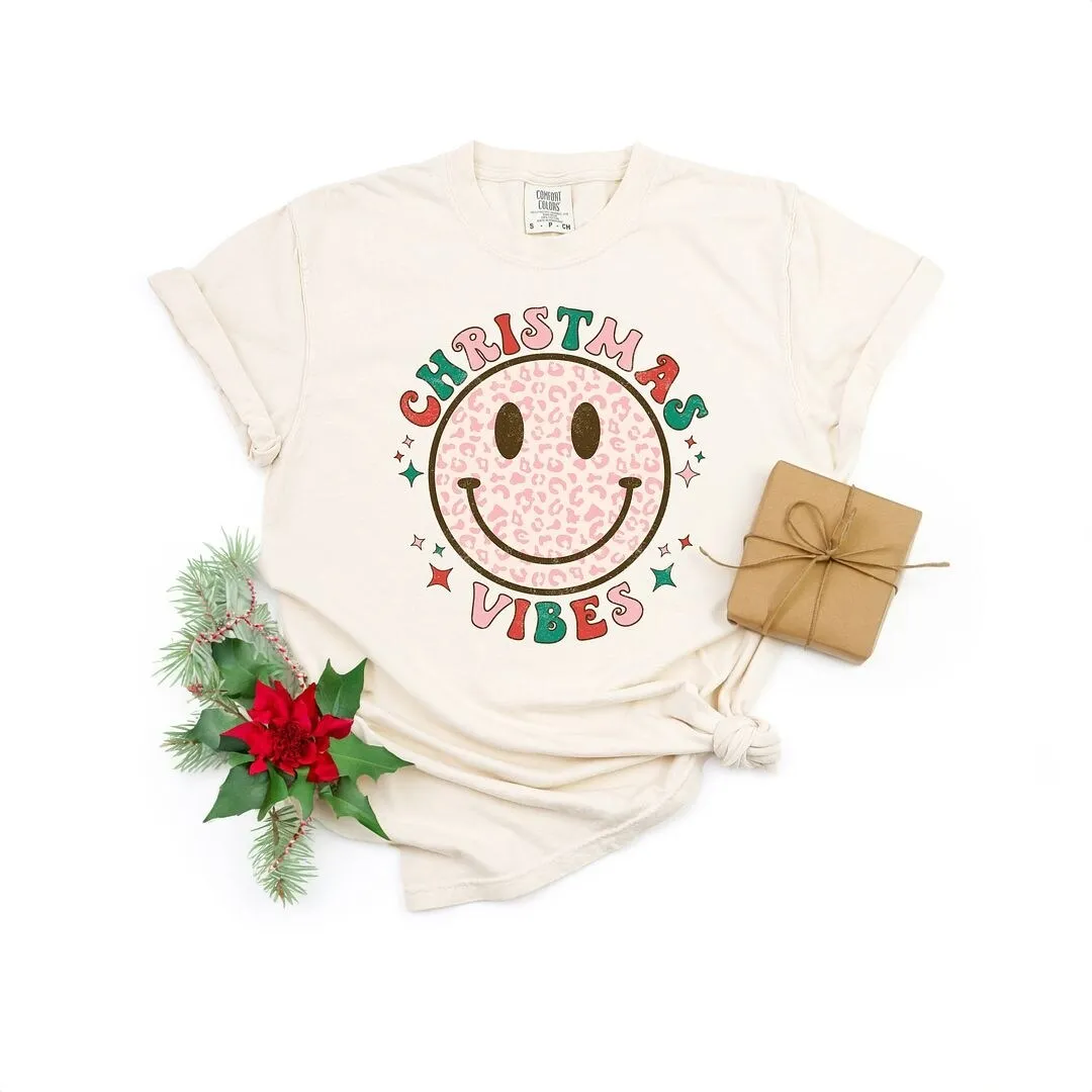 Retro Smiley Face Christmas Vibes Garment Dyed Tee sold by Zulily