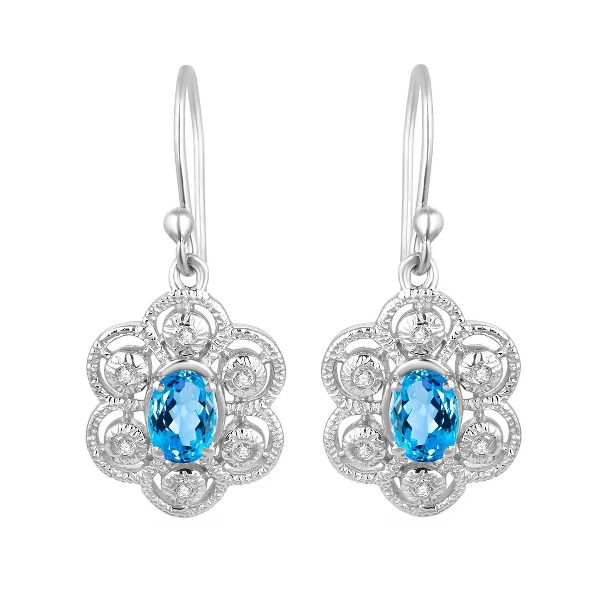 Sterling Silver 1.75Ct Natural Swiss Blue Topaz and White Topaz Dangling Earrings sold by Zulily product image thumbnail 2