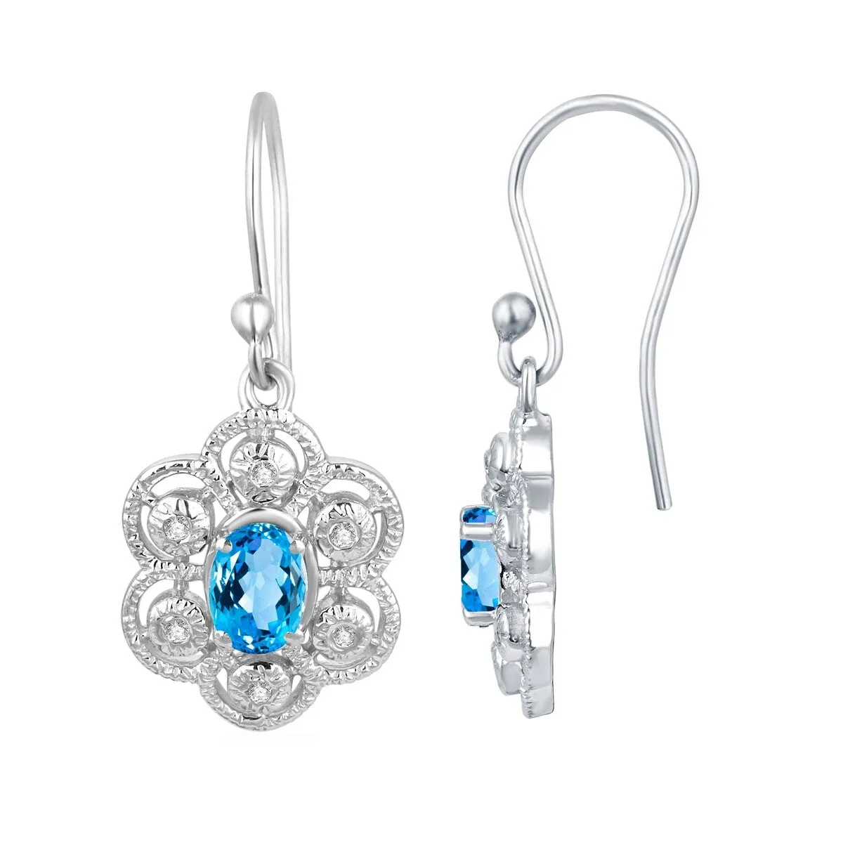 Sterling Silver 1.75Ct Natural Swiss Blue Topaz and White Topaz Dangling Earrings sold by Zulily