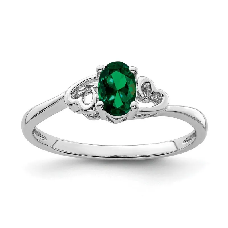 Curata 925 Sterling Silver 6x4mm Oval Created Emerald and Diamond Heart Ring sold by Zulily