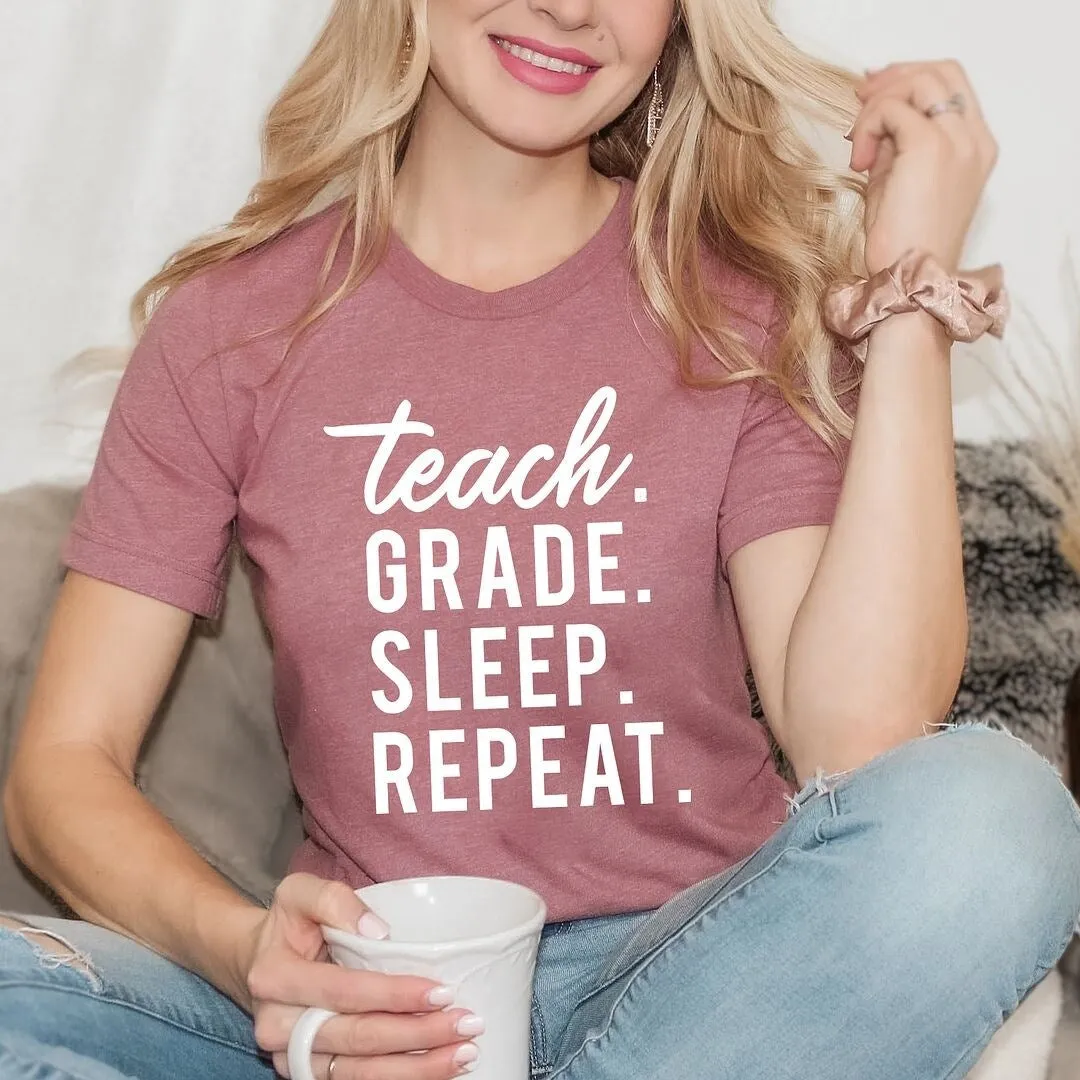 Teach Grade Sleep Repeat Short Sleeve Crewnneck Tee sold by Zulily product image thumbnail 3