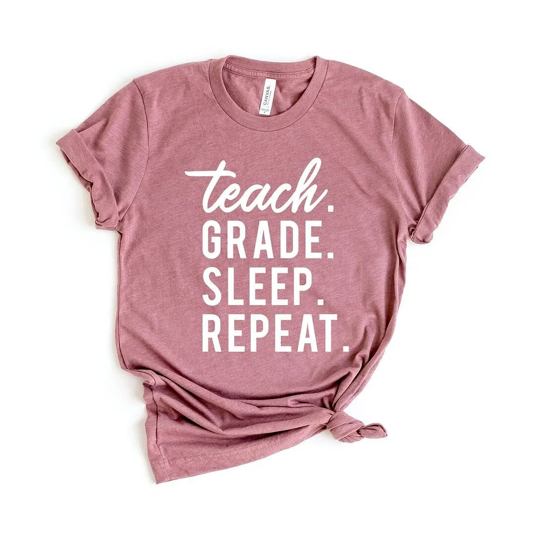 Teach Grade Sleep Repeat Short Sleeve Crewnneck Tee sold by Zulily product image thumbnail 2