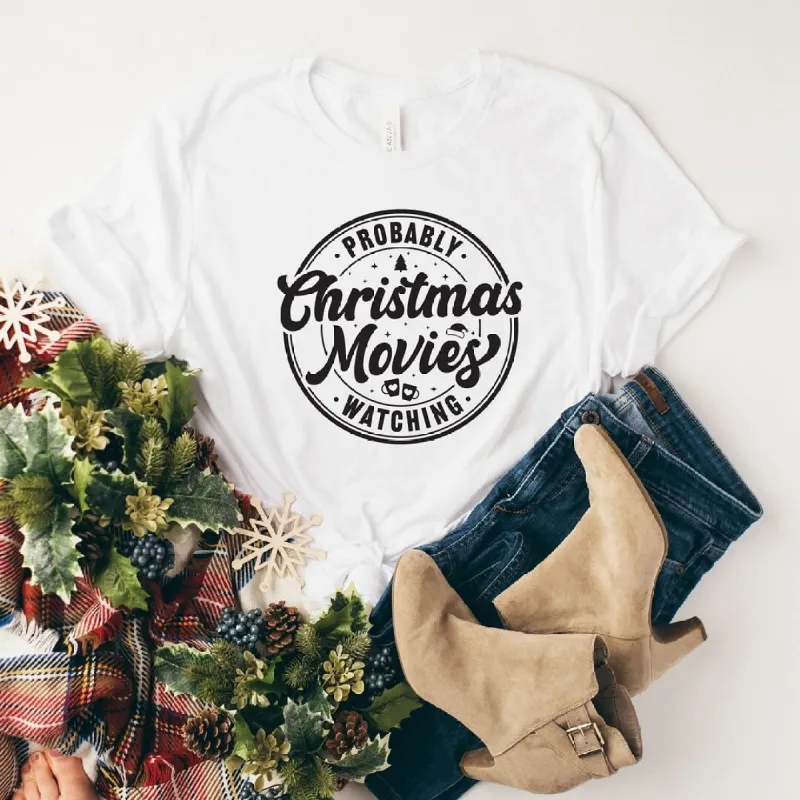 Probably Watching Christmas Movies Short Sleeve Crewnneck Tee made by Zulily