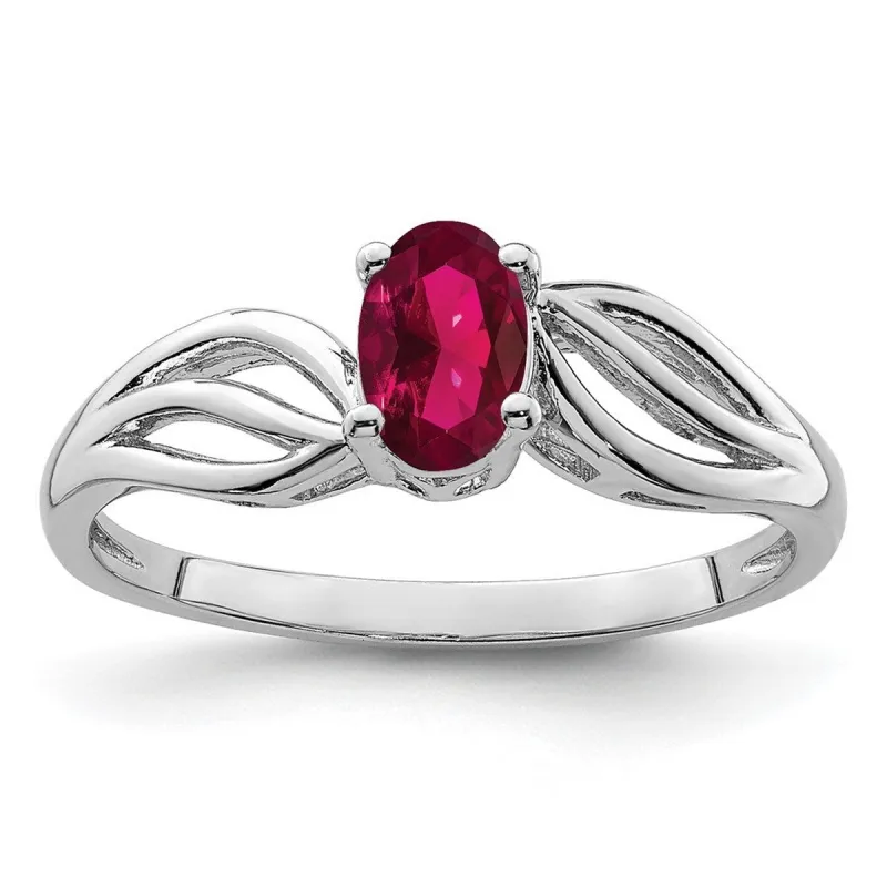 Curata 925 Sterling Silver 6x4mm Oval Created Ruby Leaf Ring sold by Zulily