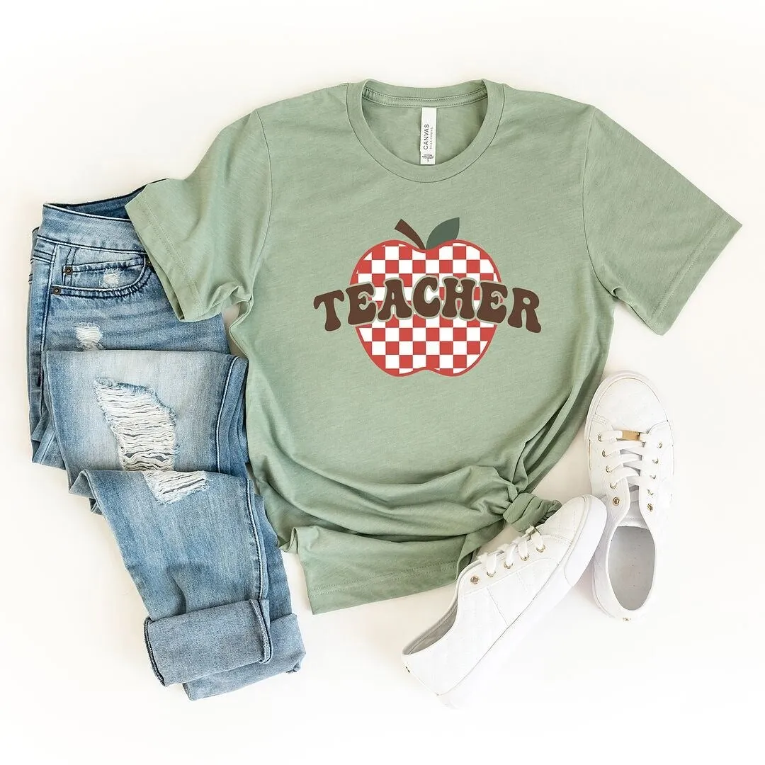 Checkered Teacher Apple Short Sleeve Crewnneck Tee sold by Zulily