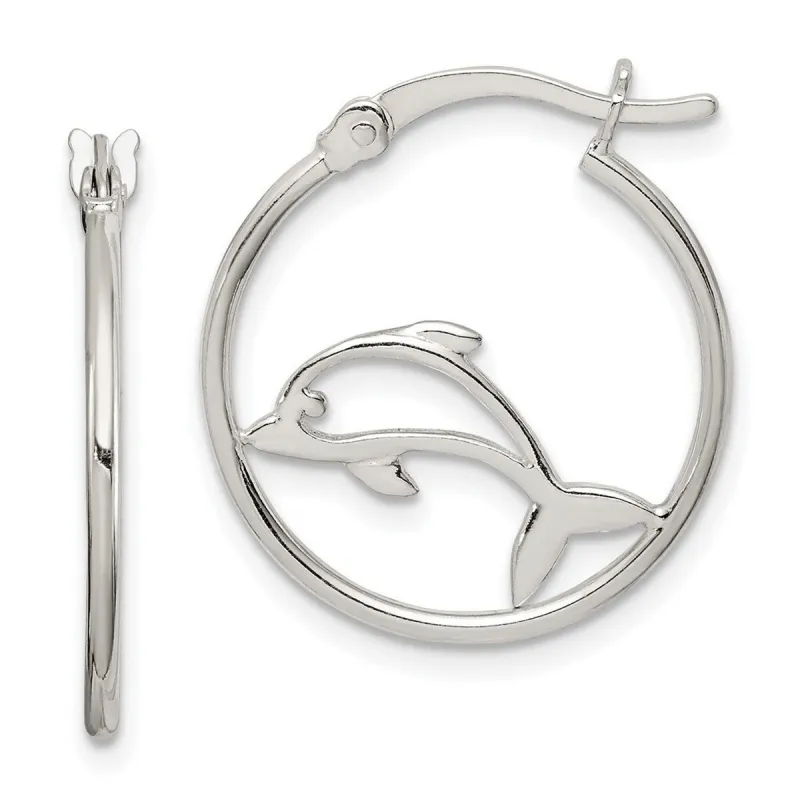 Curata 925 Sterling Silver Polished 19.75x21.8mm Dolphin Hoop Earrings sold by Zulily