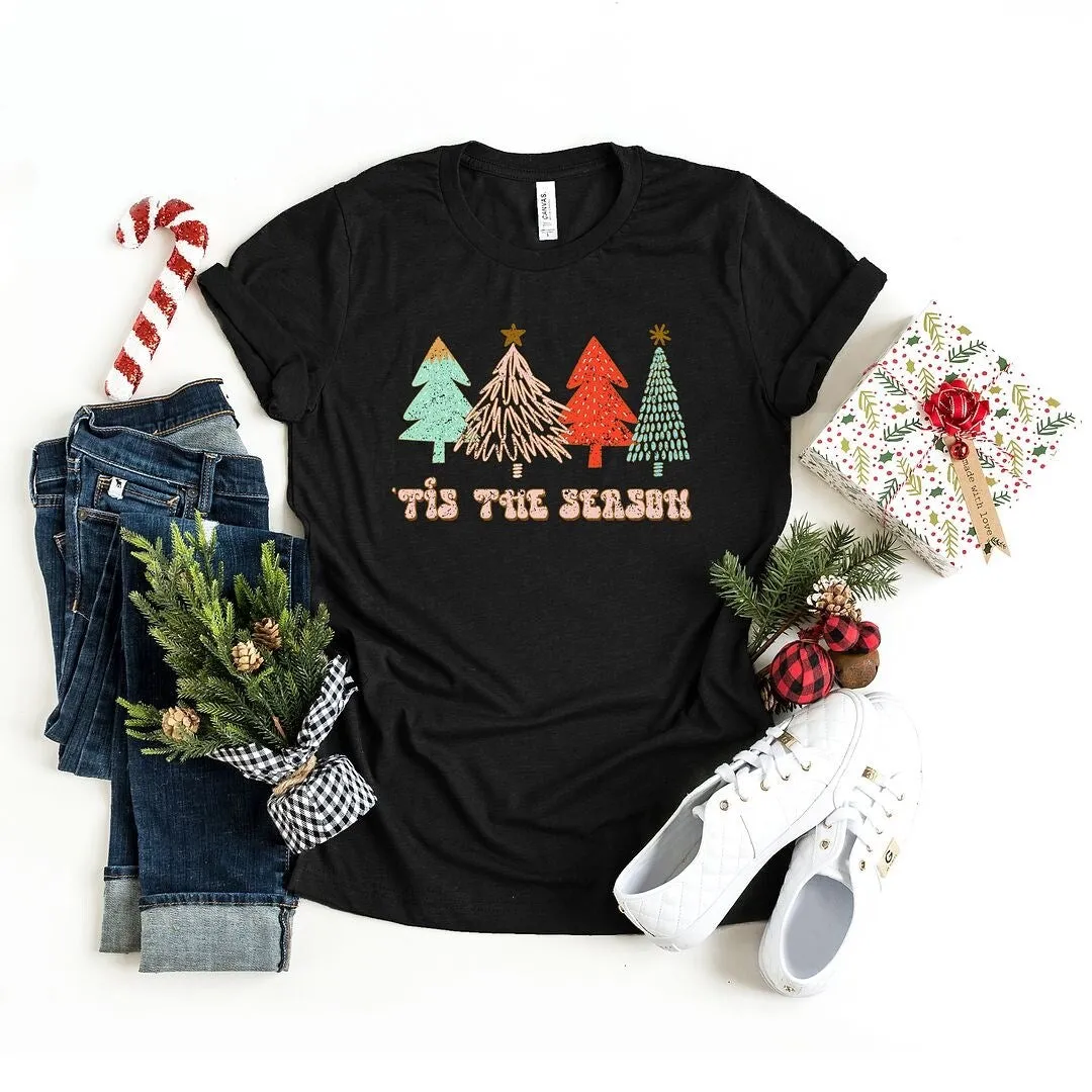 Tis The Season Trees Grunge Short Sleeve Crewnneck Tee sold by Zulily
