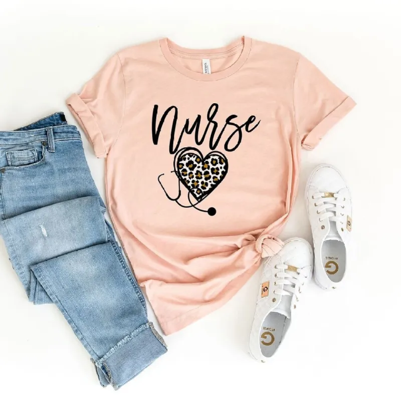 Leopard Nurse Heart Short Sleeve Crewnneck Tee sold by Zulily